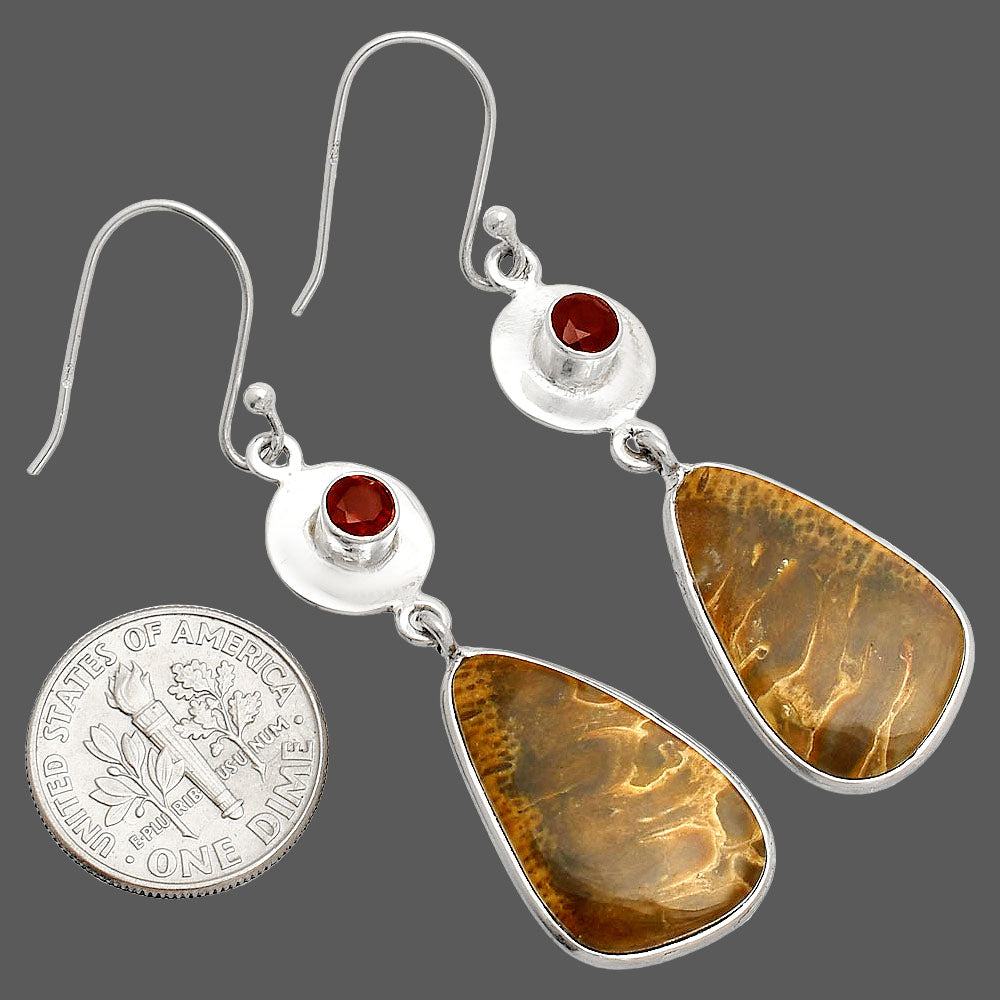 Palm Root Fossil Agate & Garnet Earrings E-1081 SDE83901