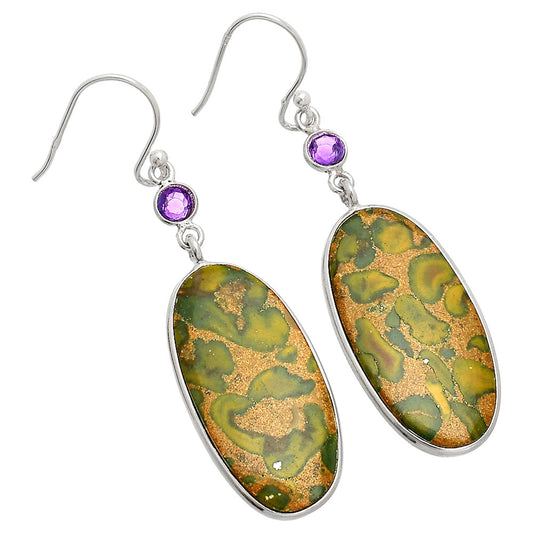 Natural Bamboo Jasper & Amethyst Earrings E-1002 SDE84085