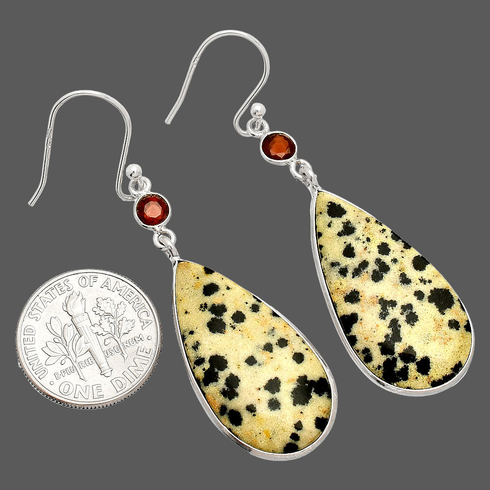 Natural Dalmatian & Garnet Earrings E-1002 SDE84127