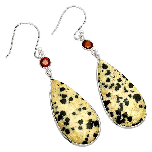 Natural Dalmatian & Garnet Earrings E-1002 SDE84127