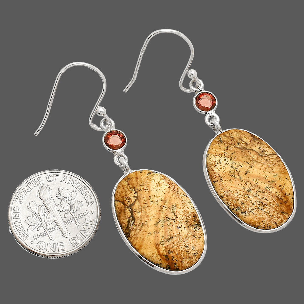 Natural Picture Jasper & Garnet Earrings E-1002 SDE84133