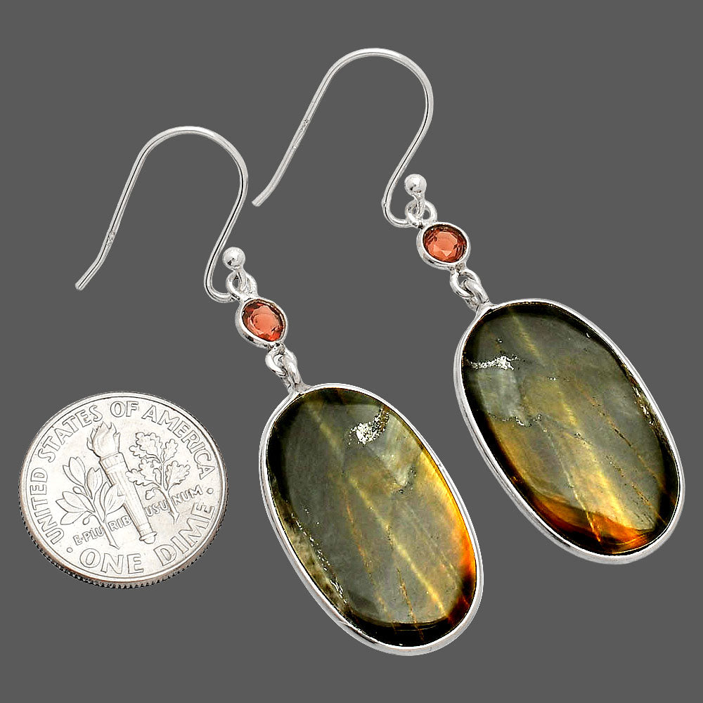 Natural Blue Tiger Eye & Garnet Earrings E-1002 SDE84162