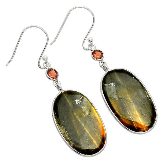 Natural Blue Tiger Eye & Garnet Earrings E-1002 SDE84162