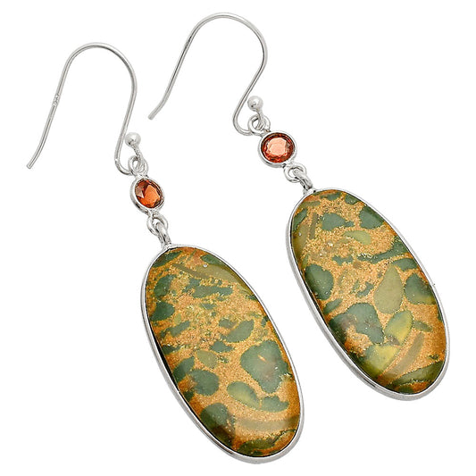 Natural Bamboo Jasper & Garnet Earrings E-1002 SDE84174