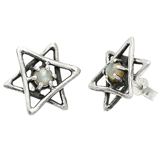 Star of David - Natural Gray Moonstone Stud Earrings E-1024 SDE84427