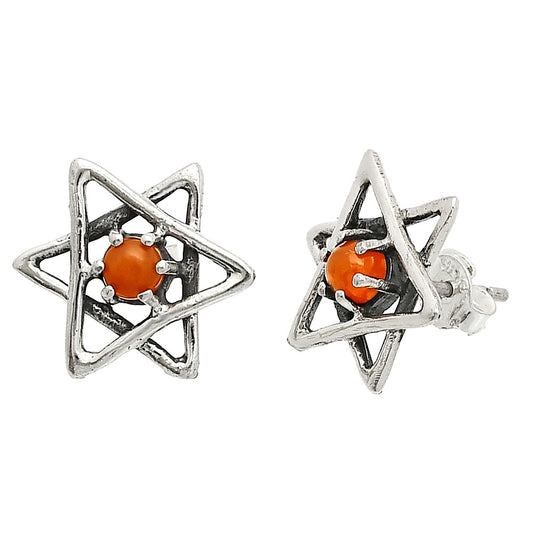 Star of David - Natural Peach Moonstone Stud Earrings E-1024 SDE84433