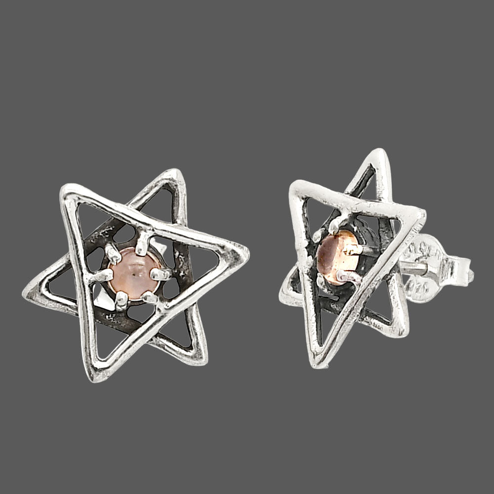 Star of David - Rose Quartz - Madagascar Stud Earrings E-1024 SDE84442