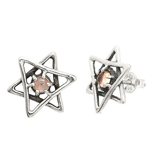 Star of David - Rose Quartz - Madagascar Stud Earrings E-1024 SDE84442