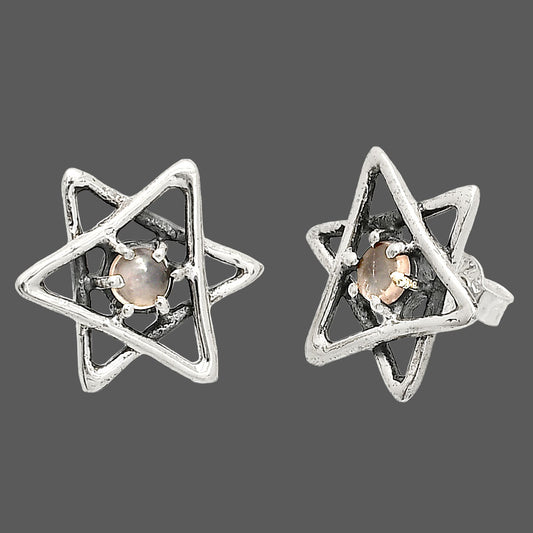Star of David - Rose Quartz - Madagascar Stud Earrings E-1024 SDE84443