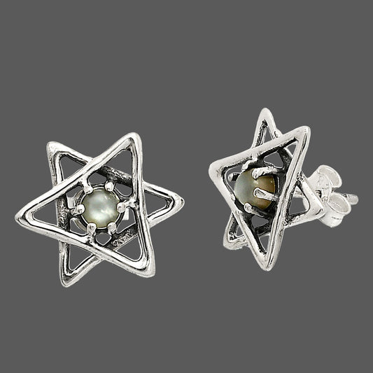 Star of David - Natural Gray Moonstone Stud Earrings E-1024 SDE84449