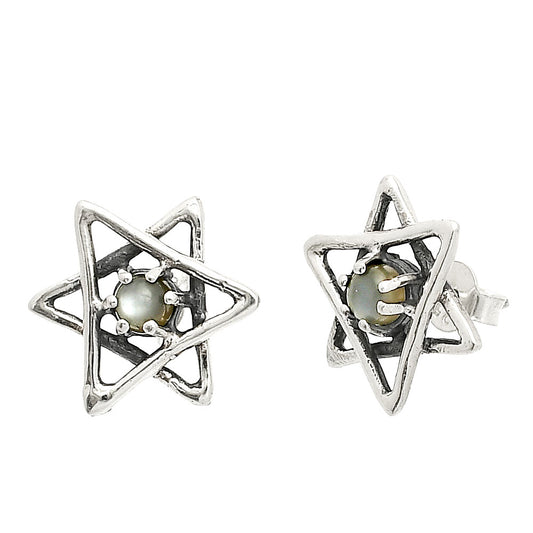 Star of David - Natural Gray Moonstone Stud Earrings E-1024 SDE84450
