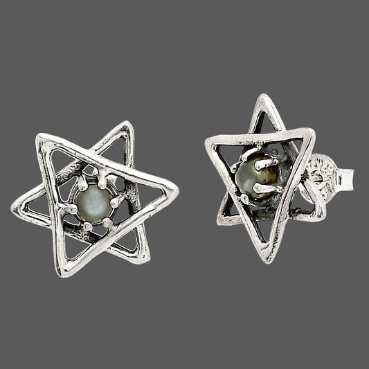 Star of David - Natural Gray Moonstone Stud Earrings E-1024 SDE84451