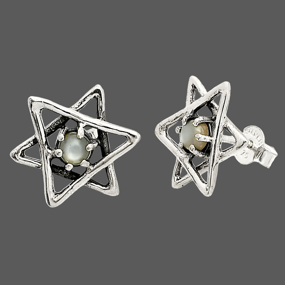 Star of David - Natural Gray Moonstone Stud Earrings E-1024 SDE84453
