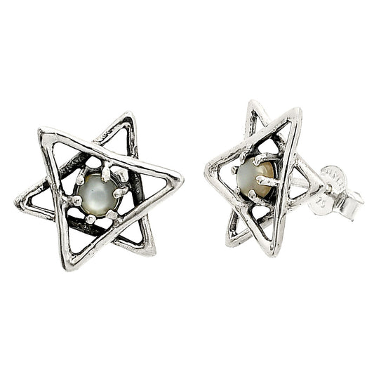 Star of David - Natural Gray Moonstone Stud Earrings E-1024 SDE84453