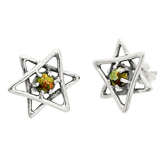 Star of David - Copper Green Turquoise Stud Earrings E-1024 SDE84470
