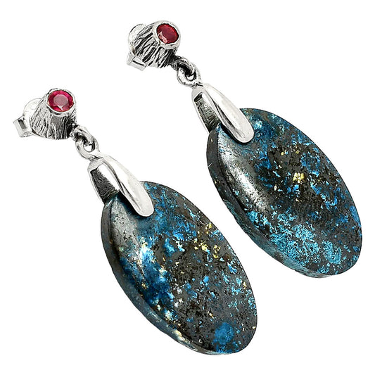 Natural Shattuckite - USA & Ruby Earrings E-1120 SDE84587