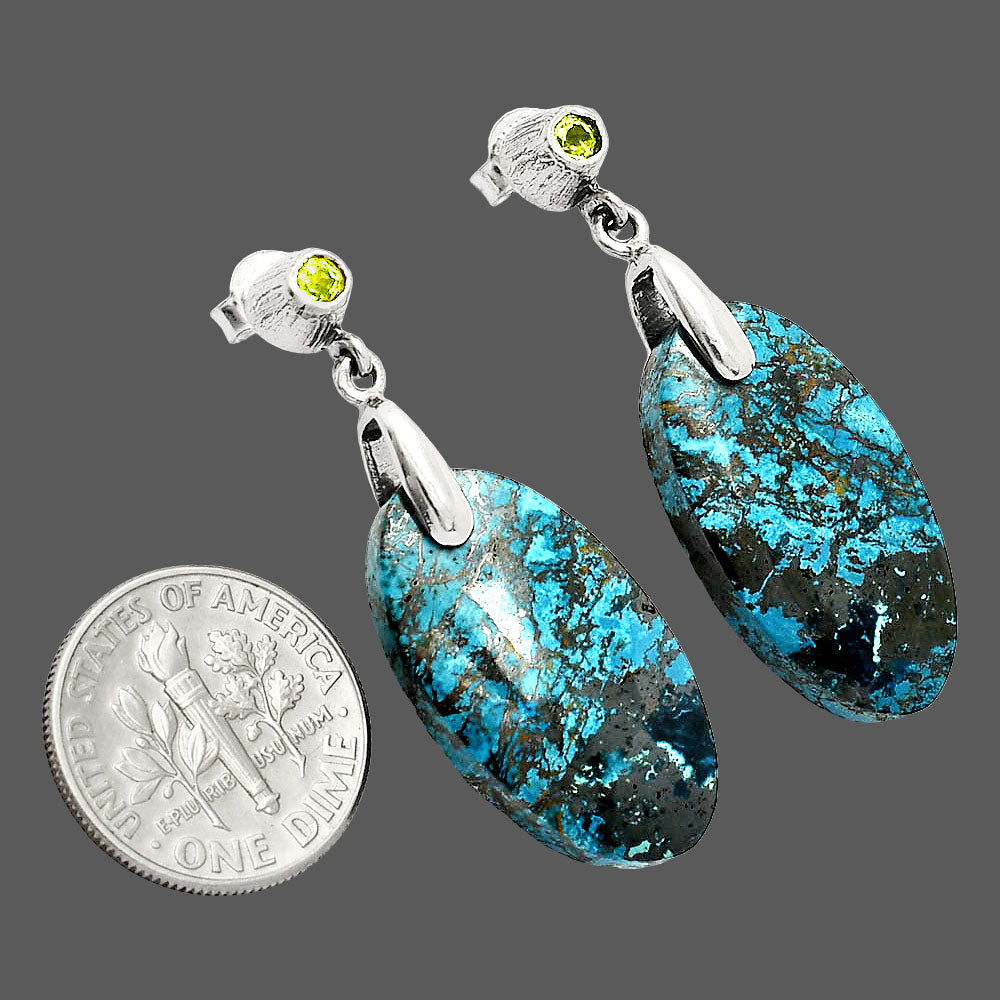 Natural Shattuckite - USA & Peridot Earrings E-1120 SDE84603