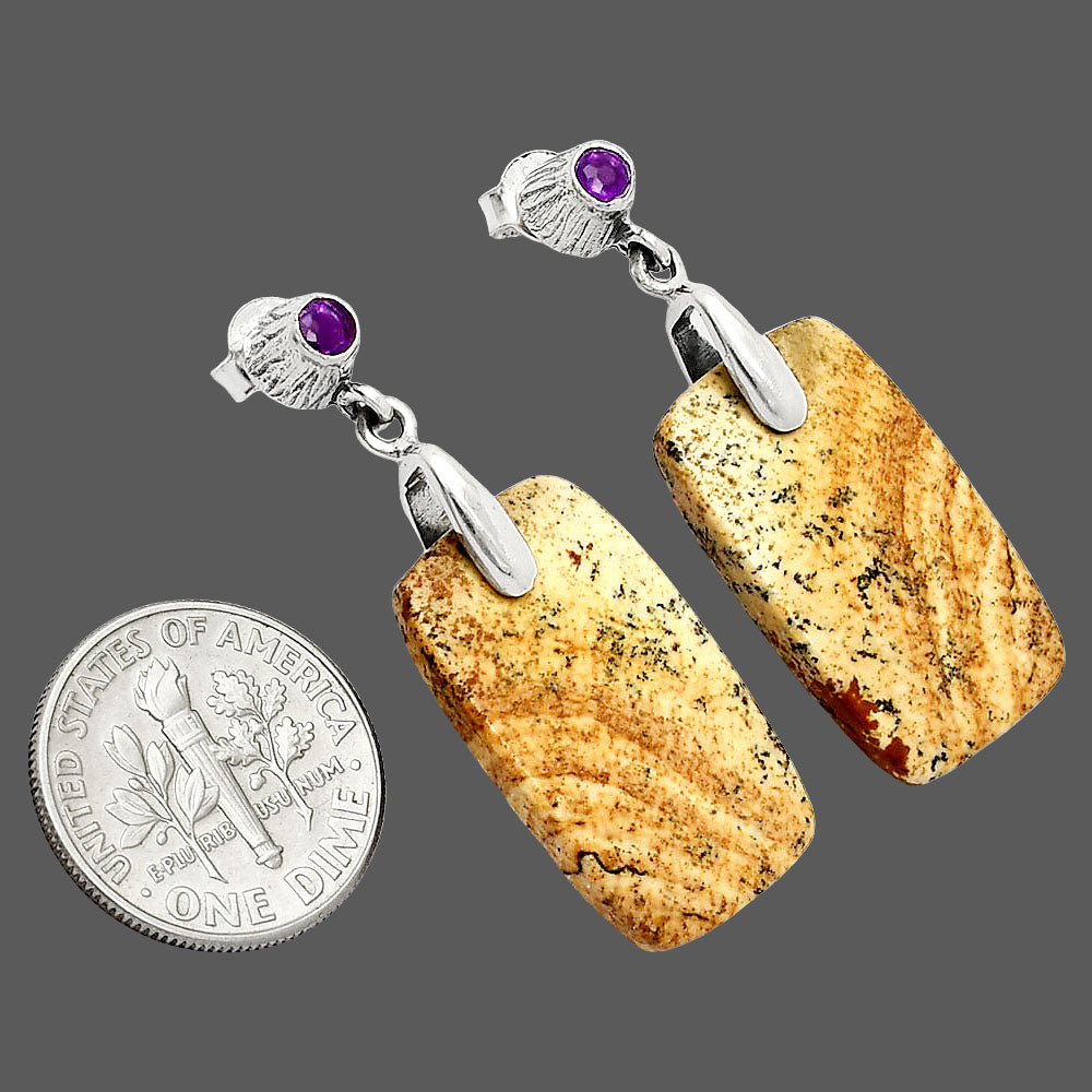 Natural Picture Jasper & Amethyst Earrings E-1120 SDE84622