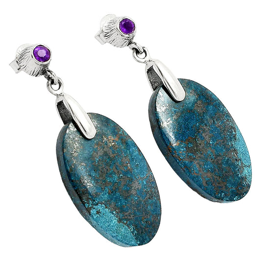 Natural Shattuckite - USA & Amethyst Earrings E-1120 SDE84649