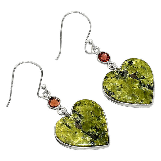 Heart - Natural Serpentine & Garnet Earrings E-1002 SDE84937