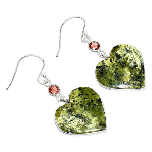 Heart - Natural Serpentine & Garnet Earrings E-1002 SDE84956