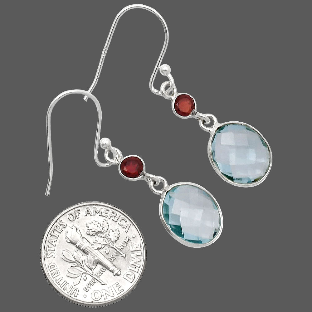 Sky Blue Topaz Checker Briolette & Garnet Earrings E-1006 SDE85033