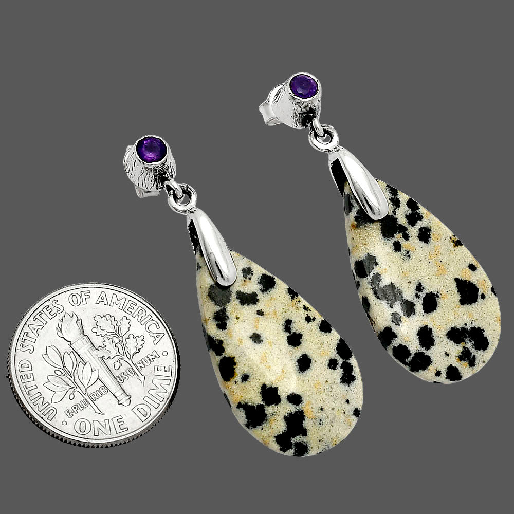 Natural Dalmatian & Amethyst Earrings E-1120 SDE85236
