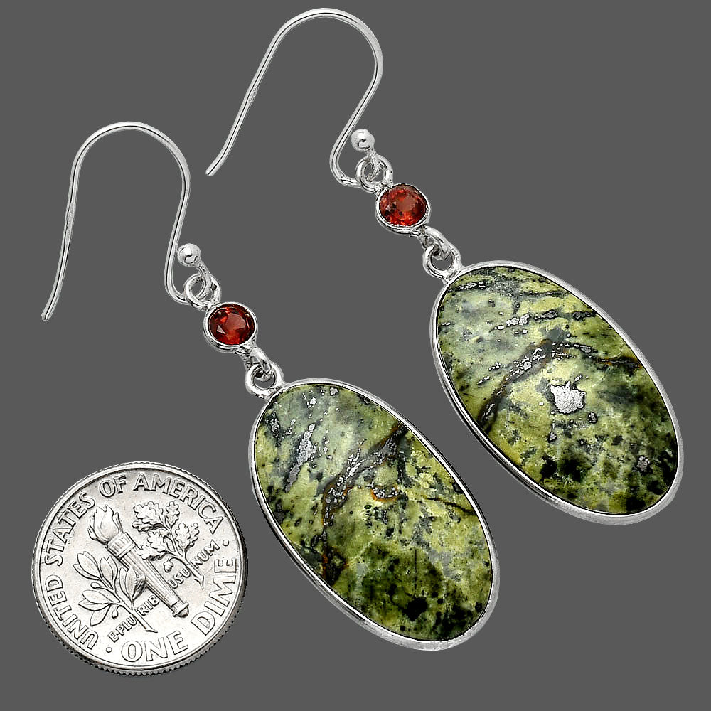Natural Serpentine & Garnet Earrings E-1002 SDE85391