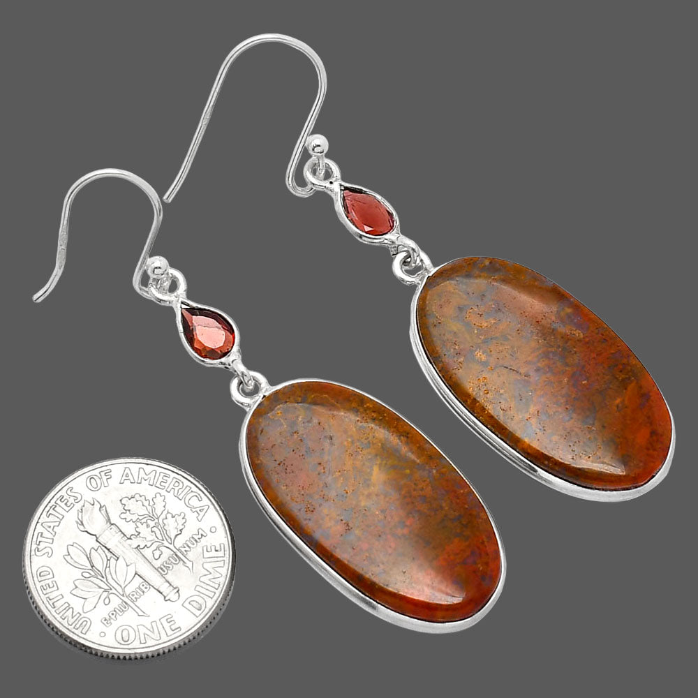 Natural Red Moss Agate & Garnet Earrings E-1002 SDE85821