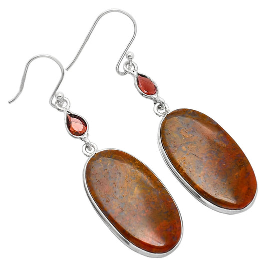 Natural Red Moss Agate & Garnet Earrings E-1002 SDE85821