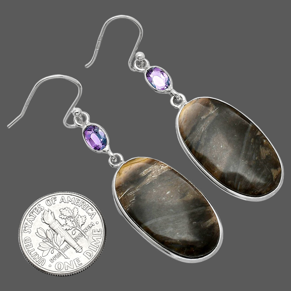 Natural Bat Cave Jasper & Amethyst Earrings E-1002 SDE85833