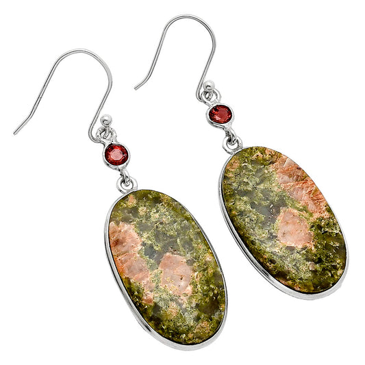 Natural Unakite & Garnet Earrings E-1002 SDE85911