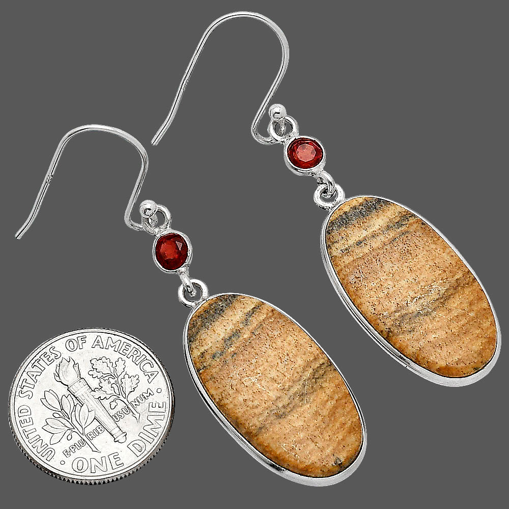 Natural Picture Jasper & Garnet Earrings E-1002 SDE85916