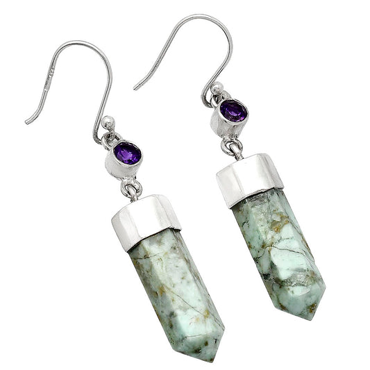 Point - Authentic White Buffalo Turquoise & Amethyst Earrings E-1135 SDE86007