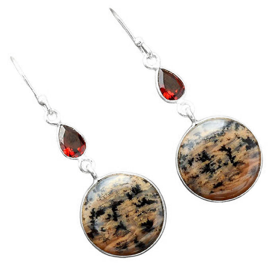Russian Honey Dendrite Opal & Garnet Earrings E-1002 SDE86187
