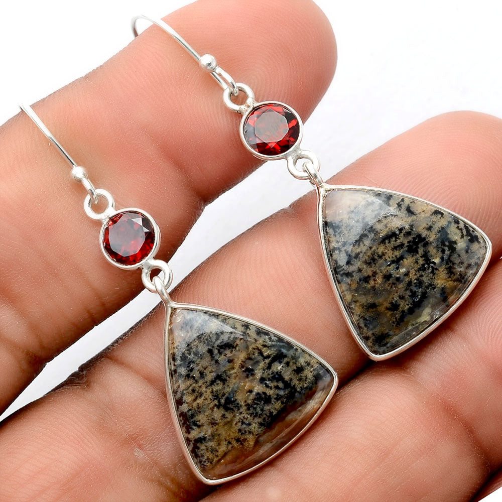 Russian Honey Dendrite Opal & Garnet Earrings E-1002 SDE86195
