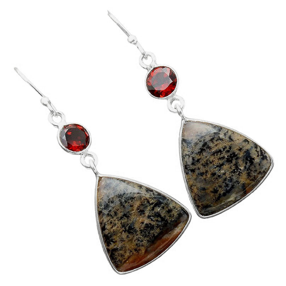 Russian Honey Dendrite Opal & Garnet Earrings E-1002 SDE86195