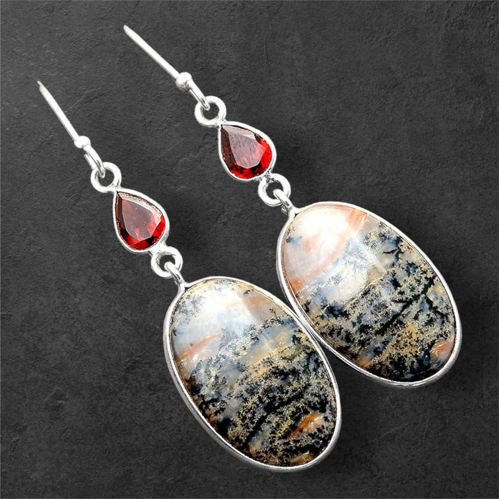 Russian Honey Dendrite Opal & Garnet Earrings E-1002 SDE86197