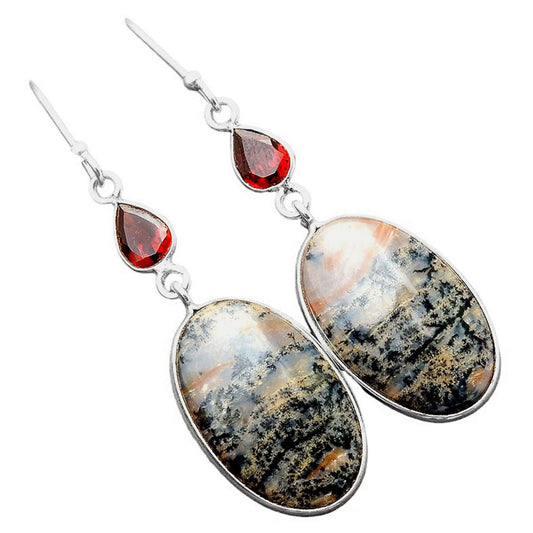 Russian Honey Dendrite Opal & Garnet Earrings E-1002 SDE86197