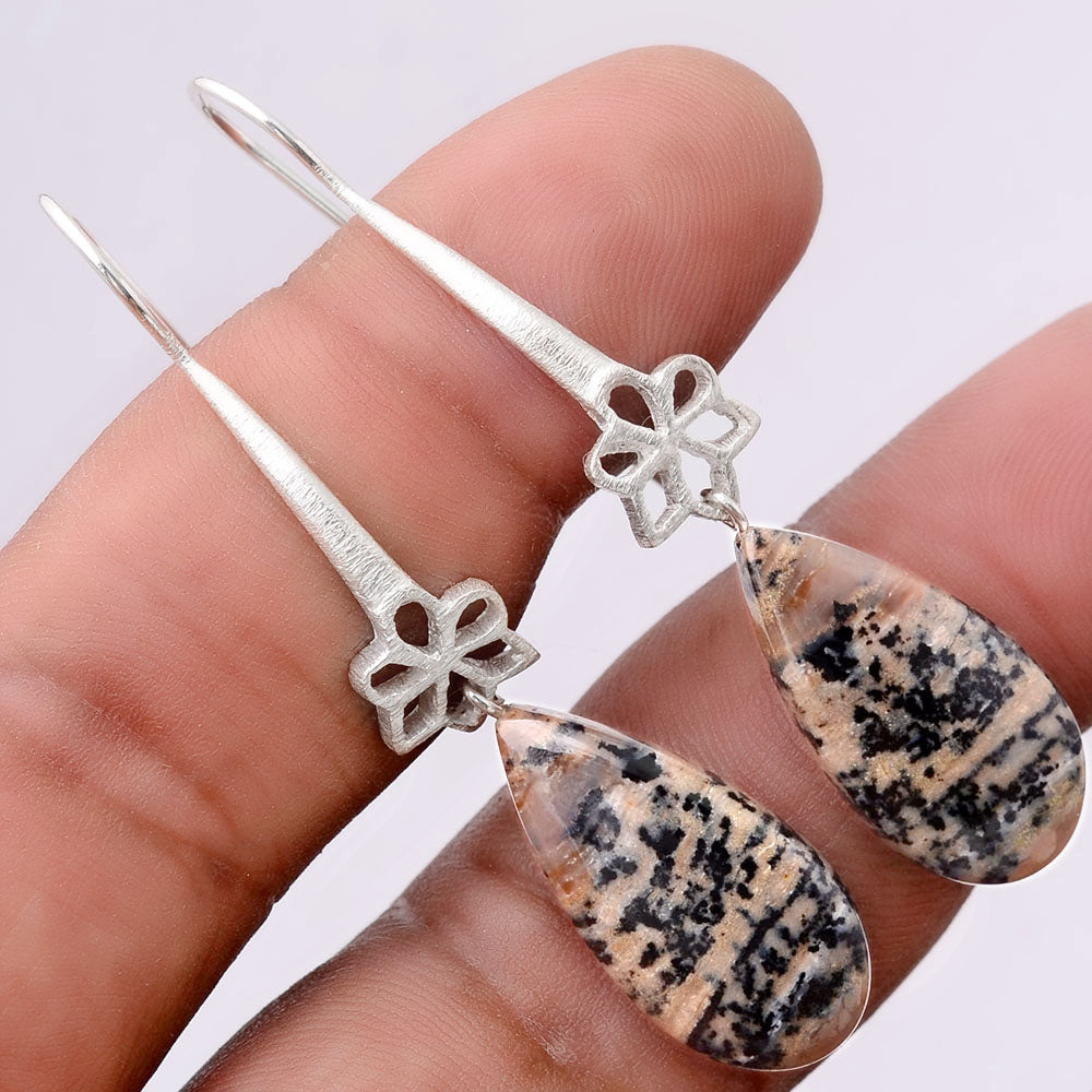 Russian Honey Dendrite Opal Matte Finish Earrings E-1205 SDE87723