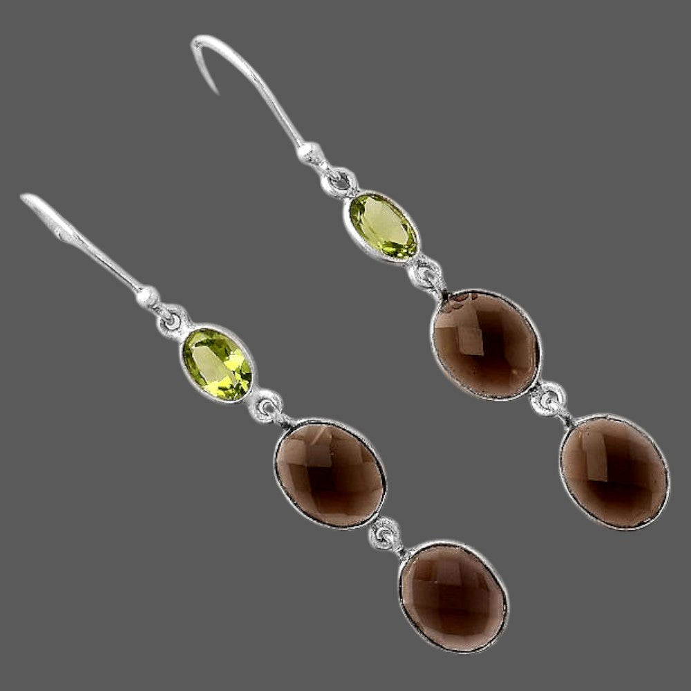 Faceted Smoky Quartz and Peridot Earrings E-1007 SDE88159