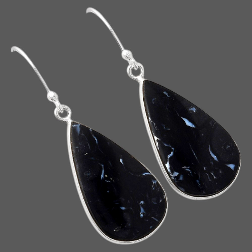 Natural Black Root Plume Agate Earrings E-1001 SDE88233