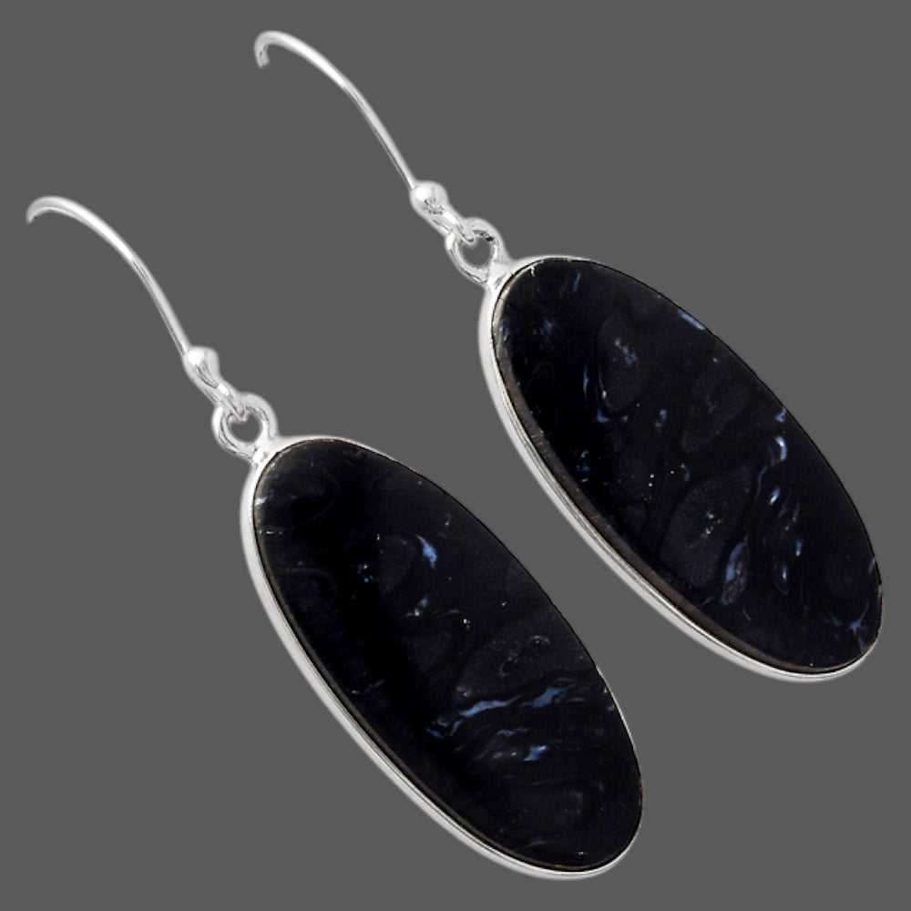 Natural Black Root Plume Agate Earrings E-1001 SDE88244