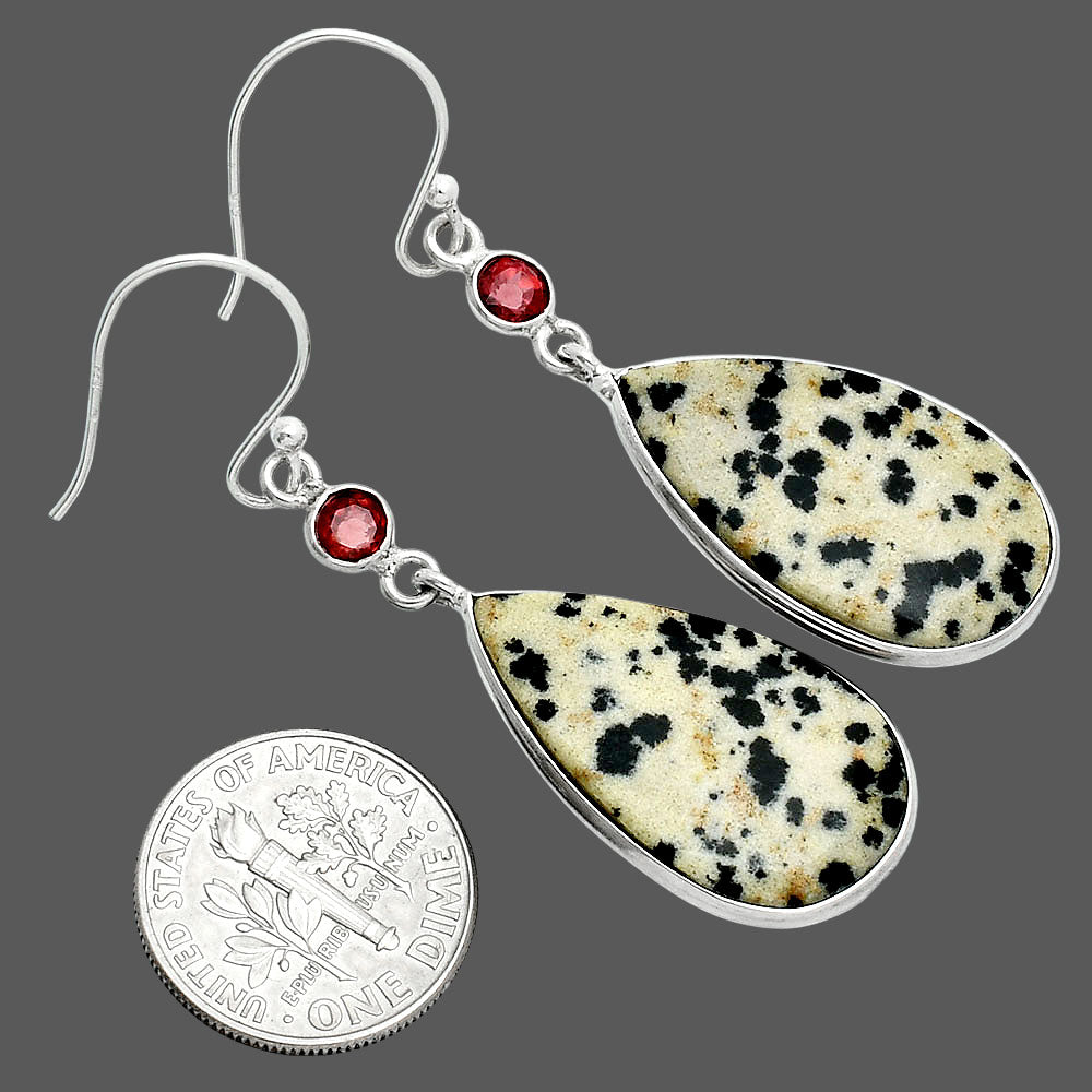 Natural Dalmatian & Garnet Earrings E-1002 SDE88604