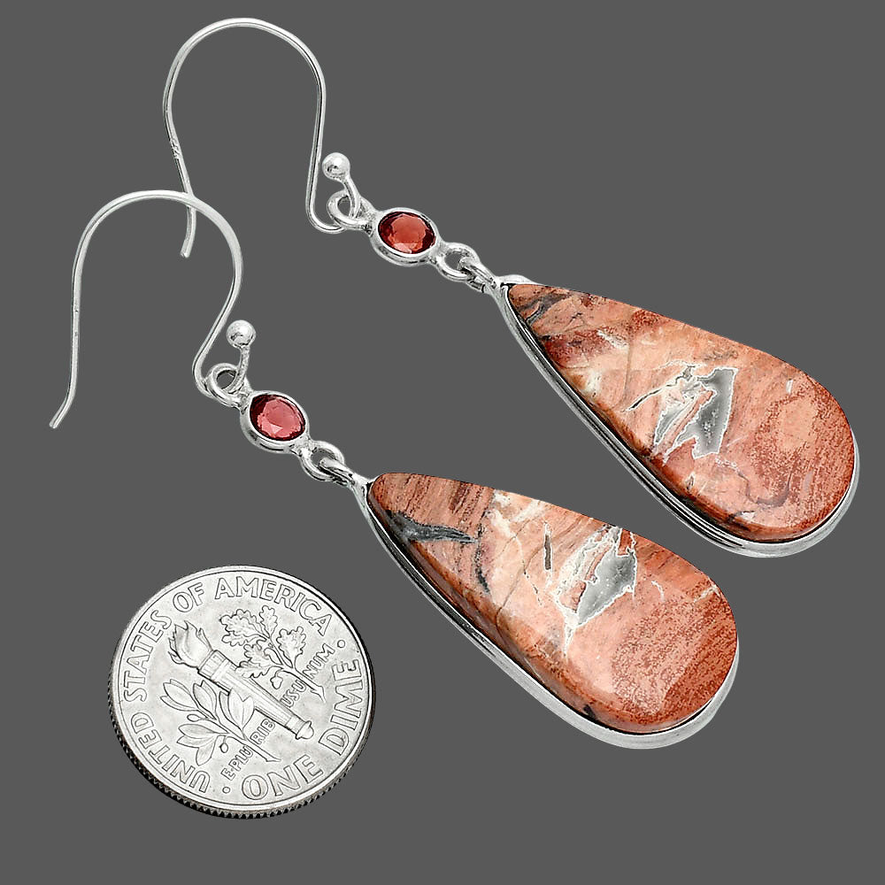 Natural Snake Skin Jasper & Garnet Earrings E-1002 SDE88612