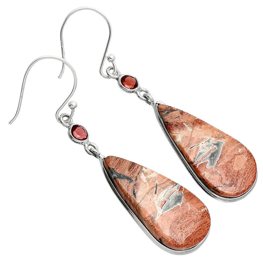 Natural Snake Skin Jasper & Garnet Earrings E-1002 SDE88612