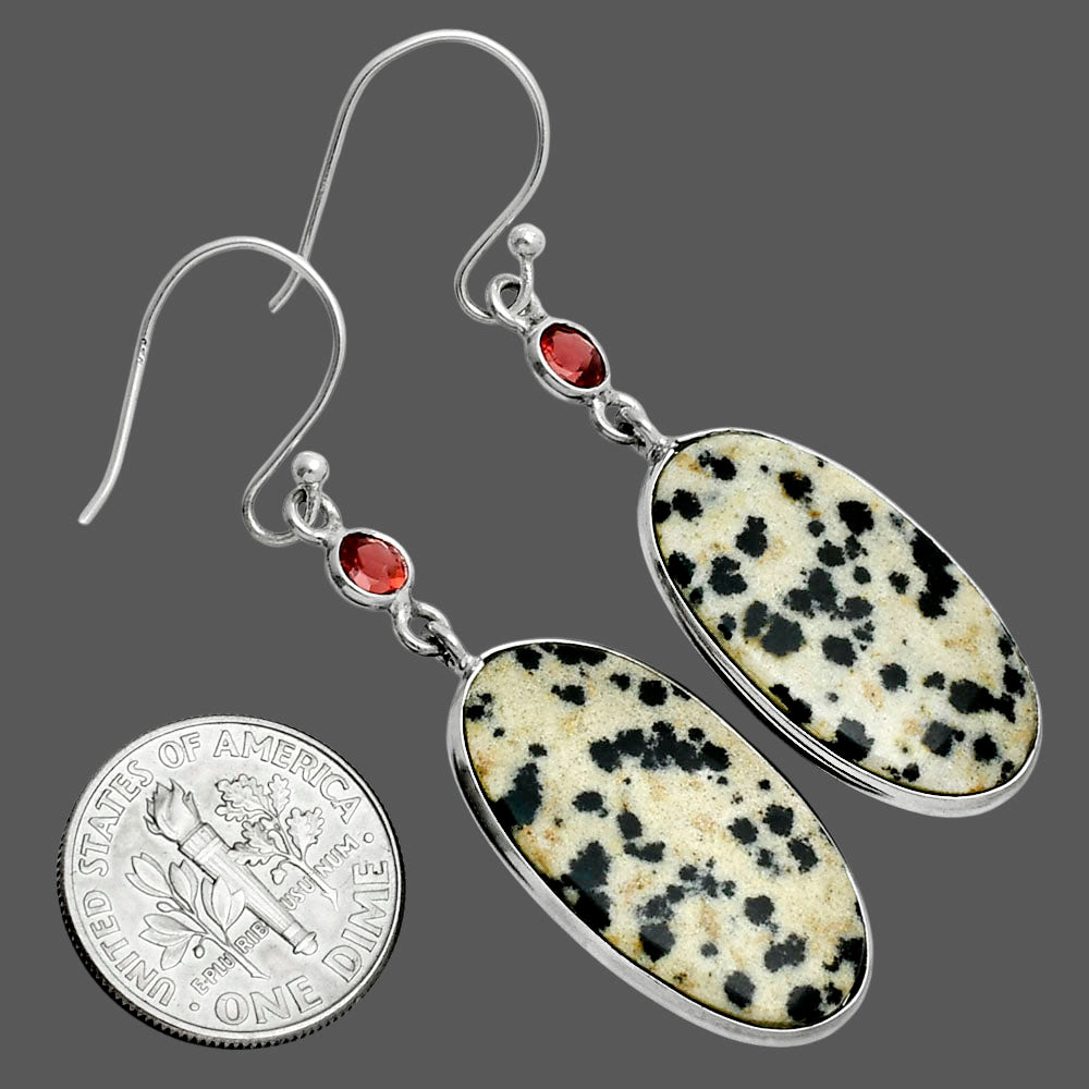 Natural Dalmatian & Garnet Earrings E-1002 SDE88636