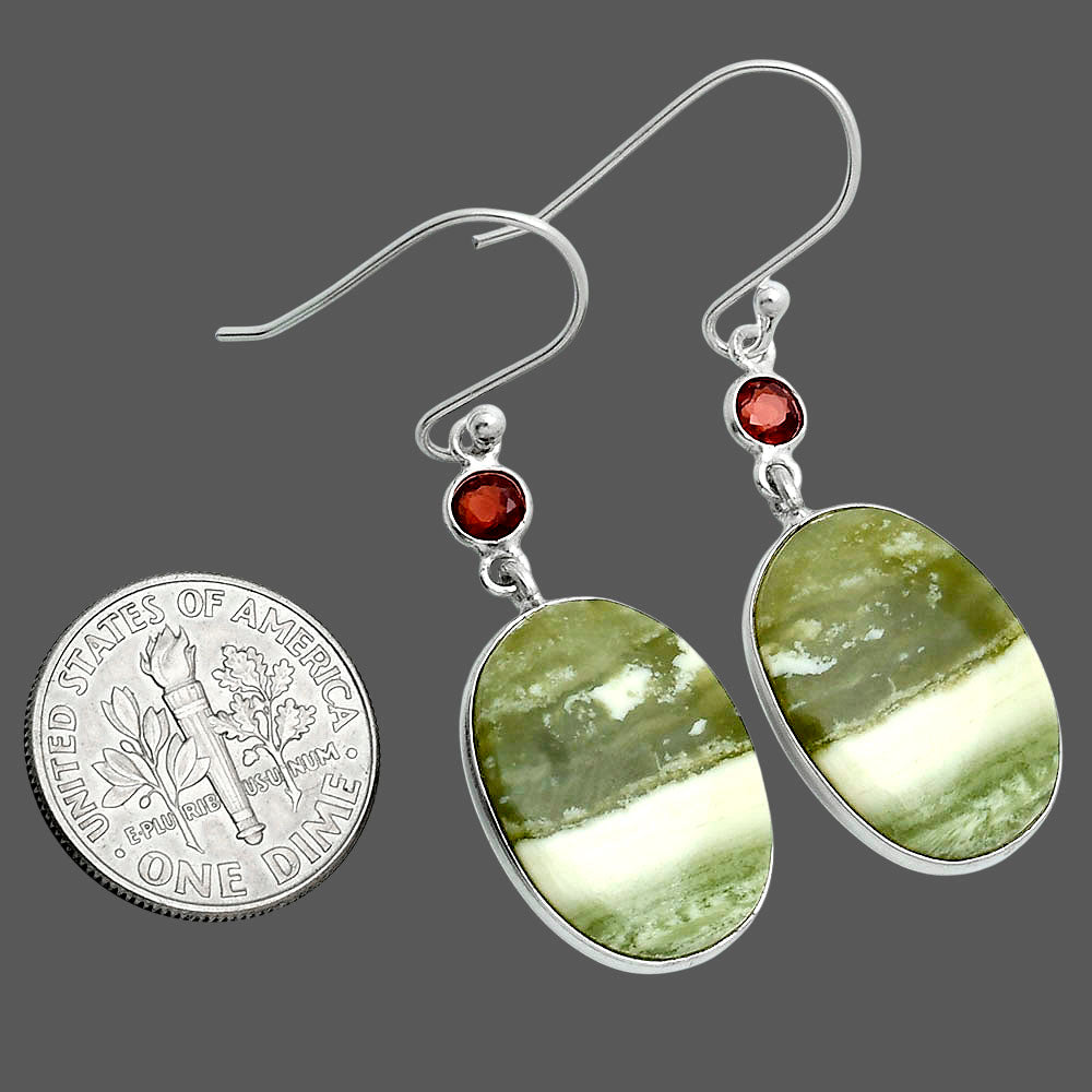Natural Serpentine & Garnet Earrings E-1002 SDE89081