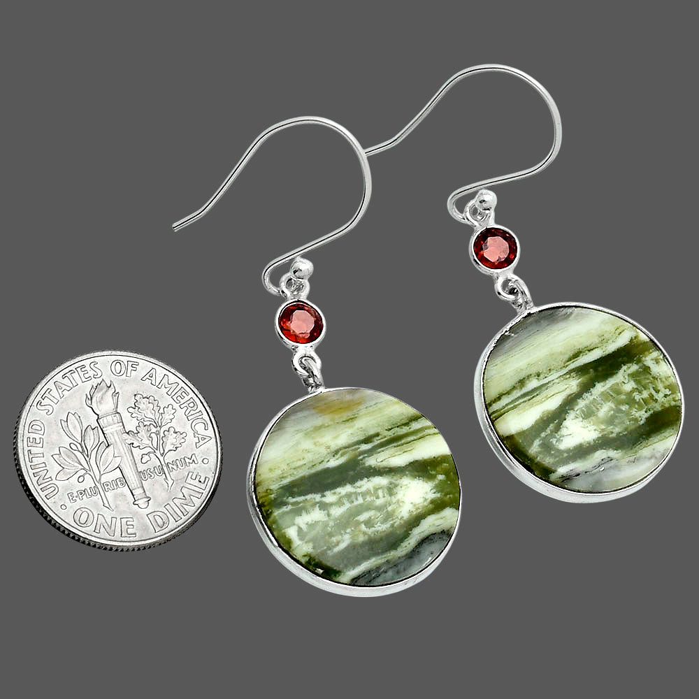 Natural Serpentine & Garnet Earrings E-1002 SDE89082