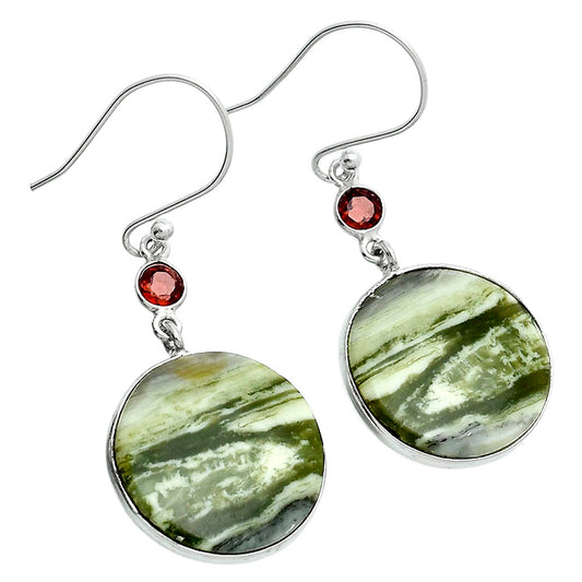 Natural Serpentine & Garnet Earrings E-1002 SDE89082